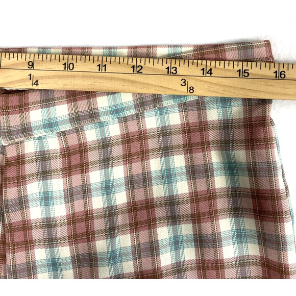 Time After Time Wide Leg Pants Womens Medium Blue Pink Cream Plaid Preppy Slacks - Picture 7 of 10